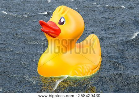 Rubber Duck Float In The Sea, 3d Rendering