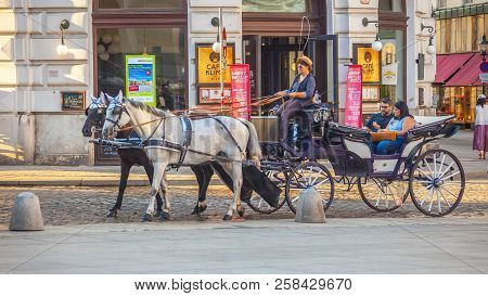 Vienna, Austria - 19.08.2018: Horse-drawn Carriage Or Fiaker, Popular Tourist Attraction, On Michael