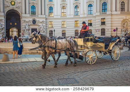 Vienna, Austria - 19.08.2018: Horse-drawn Carriage Or Fiaker, Popular Tourist Attraction, On Michael