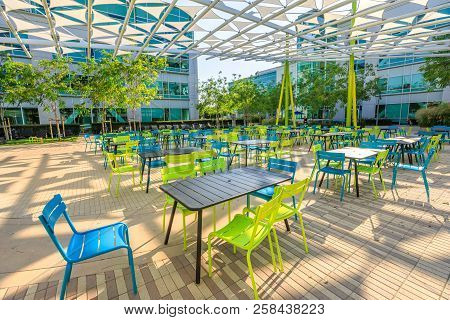 Sunnyvale, California, United States - August 13, 2018: Outdoor Dining Area For Google Employees At 