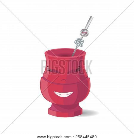Vector Sticker Of Laughing Mate With Closed Eyes. Cartoon Illustration Of Hot Beverage. Emoji For Me