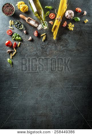 Top Of View Ingredients Of The Italian Or Mediterranean Cuisine.
