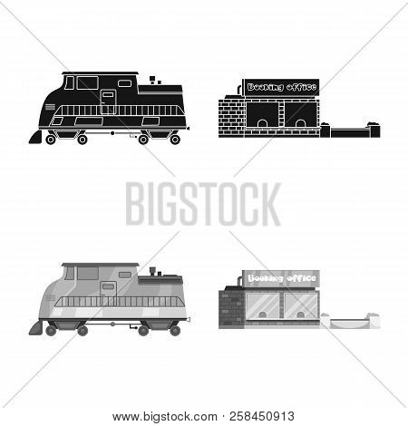 Vector Illustration Of Train And Station Icon. Collection Of Train And Ticket Stock Symbol For Web.