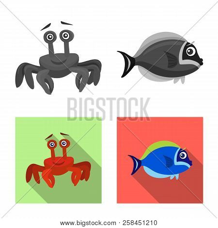 Vector Design Of Sea And Animal Icon. Set Of Sea And Marine Stock Symbol For Web.