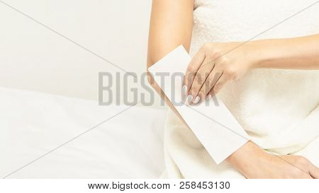 Waxing Woman Body. Sugar Hair Removal. Laser Service Epilation. Salon Wax Beautician Procedure