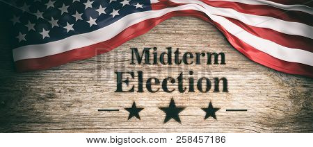 Usa Flag And Midterm Elections, Wooden Background, 3D Illustration