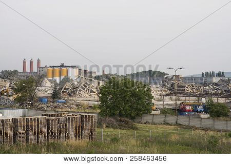 Prostejov Czech Rep 28th June 2014 Industrial Concrete Building Destructed By Explosion. Disaster Sc