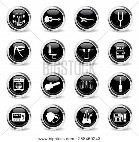 Guitar And Accessories Web Icons - Black Round Chrome Buttons