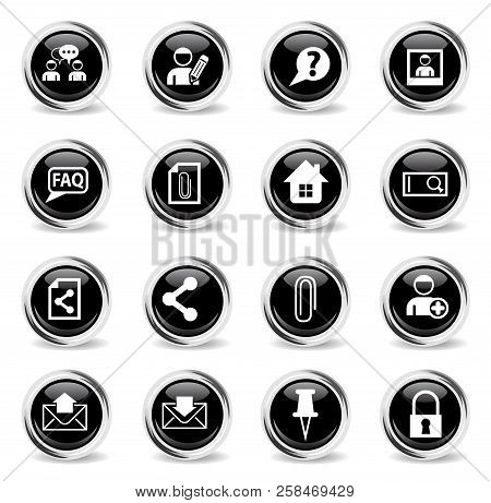 Forum Interface Vector Icons - Black Round Chrome Buttons