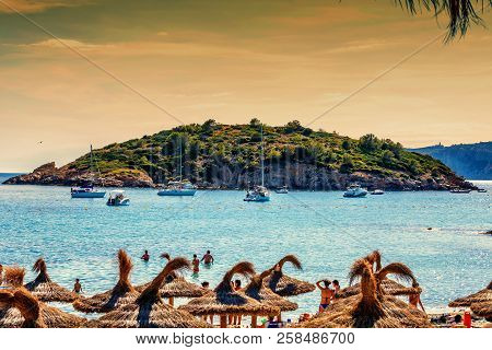 Sant Elm, Mallorca, Spain - June 04, 2016:
The Bay Of Sant Elm The Beach With A View Of The Dragon I