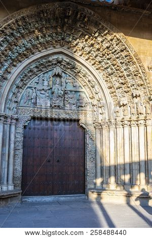 Entrance To Saint Mary The Real Church In The Teobaldos Square City Of Olite. Navarre Spain.