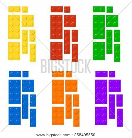 Construction Blocks Plastic Education Game Shape. Vector Children Plastic Bricks Toy.