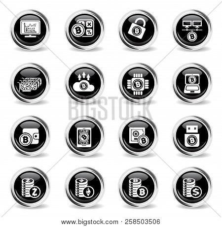 Bitcoin And Cryptocurrency Icons - Black Round Chrome Buttons
