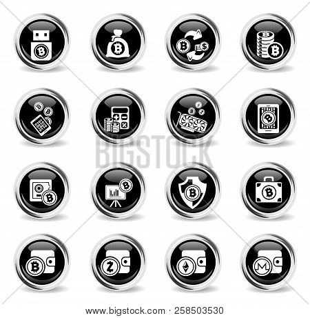 Bitcoin And Cryptocurrency Icons - Black Round Chrome Buttons