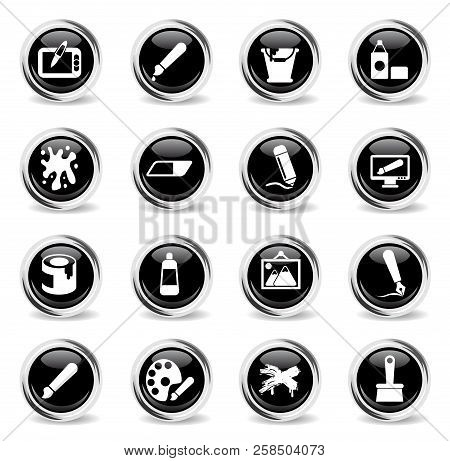 Art Vector Icons - Black Round Chrome Buttons