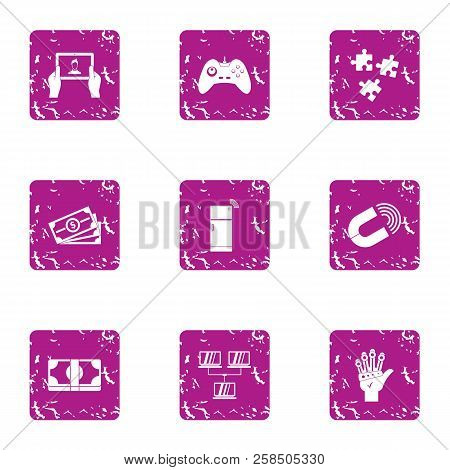 Cash Register Icons Set. Grunge Set Of 9 Cash Register Vector Icons For Web Isolated On White Backgr