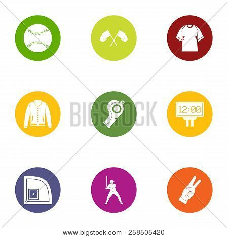 Baseball Game Icons Set. Flat Set Of 9 Baseball Game Vector Icons For Web Isolated On White Backgrou