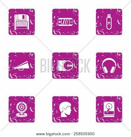 Write Data Icons Set. Grunge Set Of 9 Write Data Vector Icons For Web Isolated On White Background