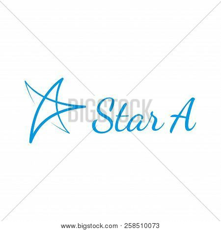 Hand Drawn Vector Star Logo. Vector Logo Of Blue Star In Outline.