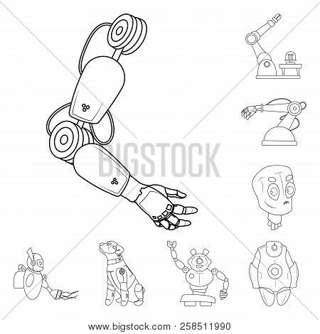 Vector Illustration Of Robot And Factory Symbol. Set Of Robot And Space Stock Vector Illustration.
