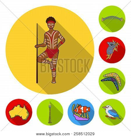 Country Australia Flat Icons In Set Collection For Design.travel And Attractions Vector Symbol Stock