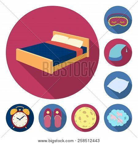 Rest And Sleep Flat Icons In Set Collection For Design. Accessories And Comfort Vector Symbol Stock 