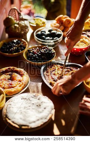 Autumn Fall Table With Food Pie Fruit Yellow