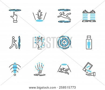 Teleporting Icon Collection Set. Vector Illustration With Matter Transportation Technology. Futurist