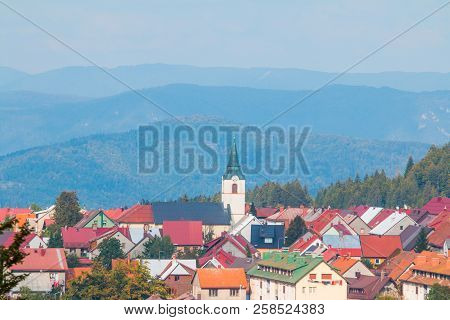 Panoramic View Of Croatian Town Delnice, Gorski Kotar