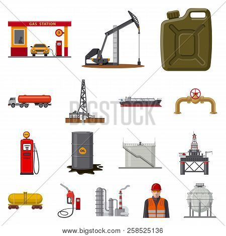 Vector Design Of Oil And Gas Sign. Collection Of Oil And Petrol Vector Icon For Stock.