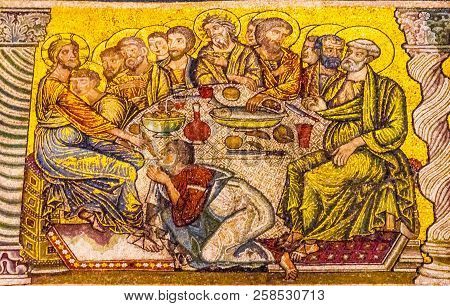 Florence, Italy - September 23, 2017 Jesus Christ Last Supper Mosaic Dome Bapistry Saint John Duomo 