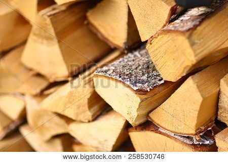 Choped Firewood Background Close Up Open Air Photo