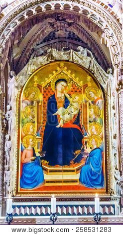 Florence, Italy - September 23, 2017 Daddi Madonna Child Painting Orsanmichele Church Florence Italy