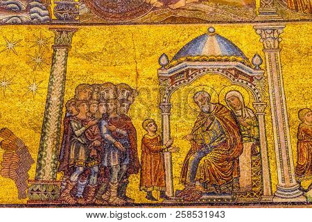 Florence, Italy - September 23, 2017 Jesus Christ Temple Biblical Stories Mosaic Dome Bapistry Saint