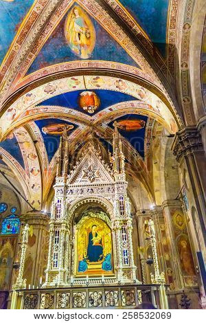 Florence, Italy - September 23, 2017 Daddi Madonna Child Painting Orsanmichele Church Florence Italy