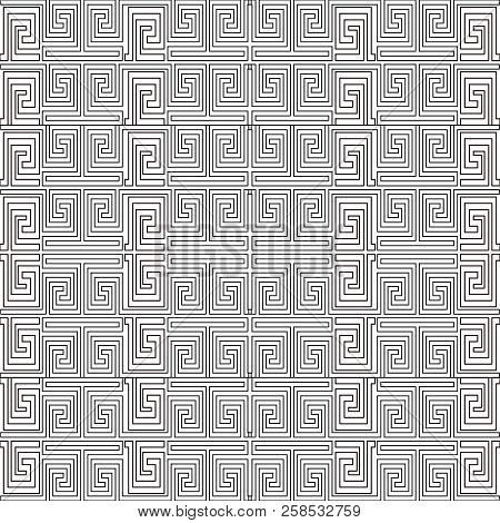 Greek Key Meander Black And White Vector Seamless Pattern. Geome