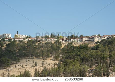 Jerusalem Houses On The Hill Shot From Below The Road Level