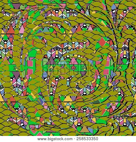 Geometric Abstract Colorful Vector Seamless Pattern. Floral Orna