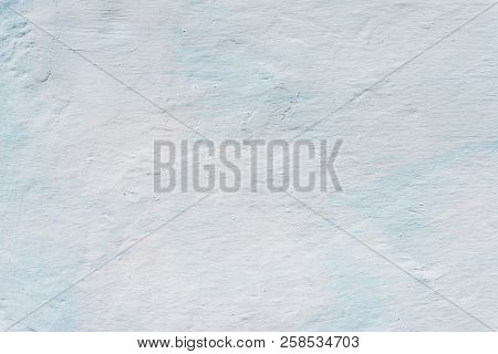 Adobe Wall Whitewashed By Lime, White And Blue Color, Textured Background In Retro Style, Closeup