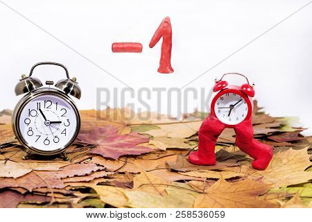 Daylight Saving Time. Wall Clock Going To Winter Time. Autumn Abstraction.