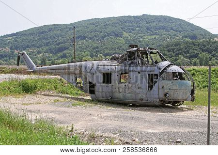 Damged Helicopter Aircraft For Recycling Scrap Yard