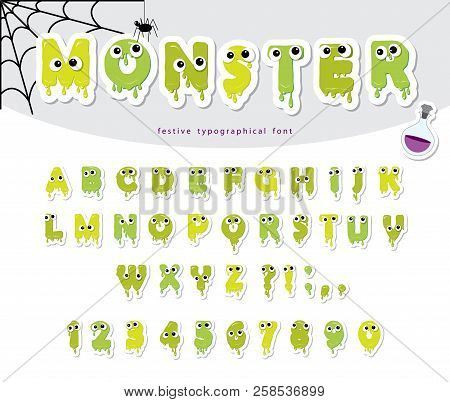 Halloween Monster Paper Cut Out Font For Kids. Cute Gelly Slim Cartoons.