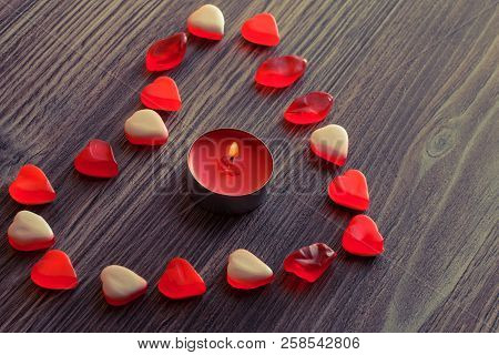 Jelly Candies In Shape Of Heart With Candle Flame