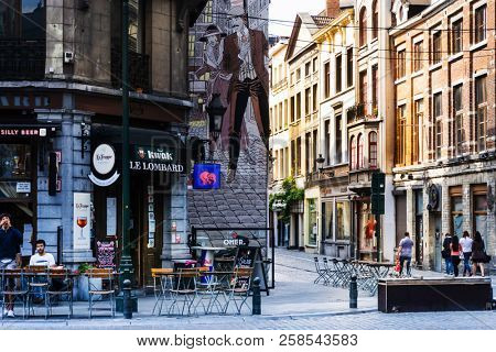 BRUSSELS, BELGIUM - August 27, 2017: Traditional restaurant cafein Brussels city, Belgium.