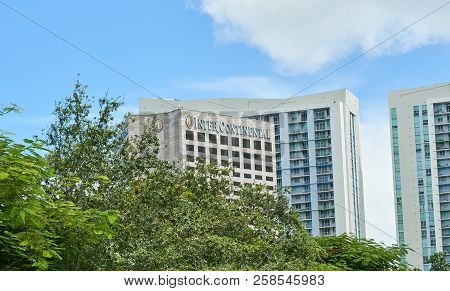 Miami, Usa - August 22, 2018: Intercontinental Skyscraper In Miami, Florida. Iintercontinental Hotel
