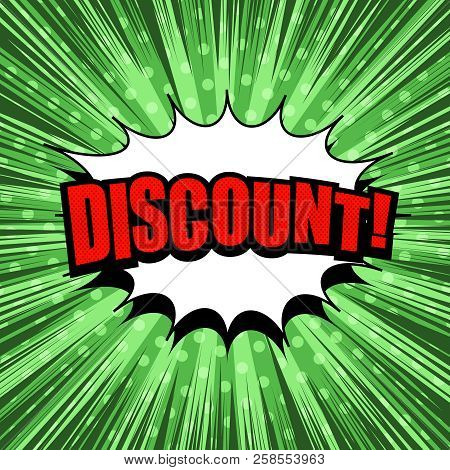 Comic Book Page Advertising Template With Red Discount Wording White Speech Bubble Dotted Radial And