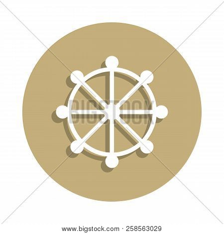 Buddhism Wheel Of Drahma Sign Icon In Badge Style. One Of Religion Symbol Collection Icon Can Be Use