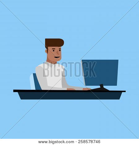 Man Working On Computer Vector For Web