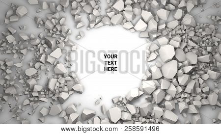3d Render Abstract Background. Cracked Stone After Explosion With Your Text Place. Placeholder On Pa