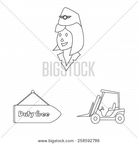 Vector Design Of Airport And Airplane Sign. Set Of Airport And Plane Stock Vector Illustration.